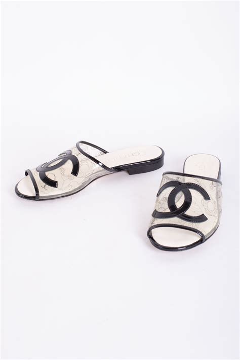 chanel slides pibj|Chanel clear slide sandals.